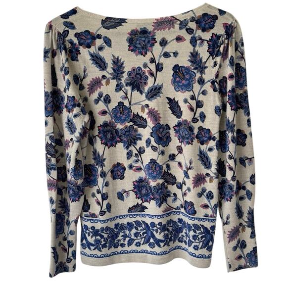 Talbots Women’s MP Puff Sleeve Merino Wool Pullover Floral Print Crewneck Soft - Picture 5 of 9